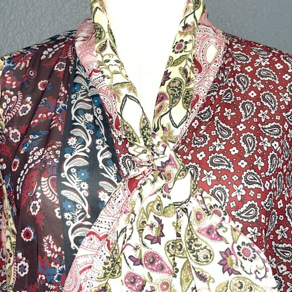 SOFT SURROUNDINGS LANGDON Paisley Patchwork Blouse Shirt Tie Front - NWT - PL - Picture 2 of 13